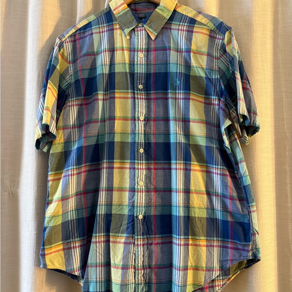 Ralph Lauren Short-Sleeve Plaid Button-Down - Blue, Green & Yellow